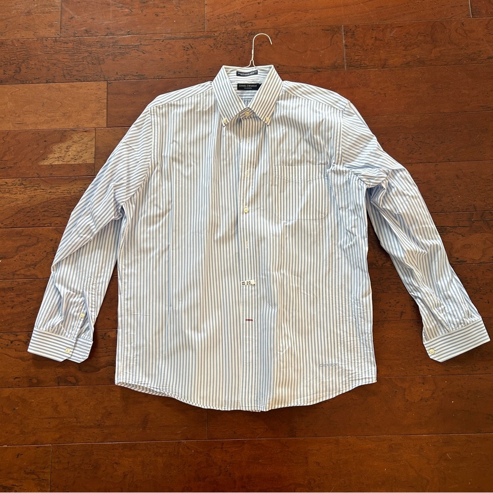 Daniel Cremieux Shirt Men XL Blue and White Striped Dress Cotton Long Sleeve